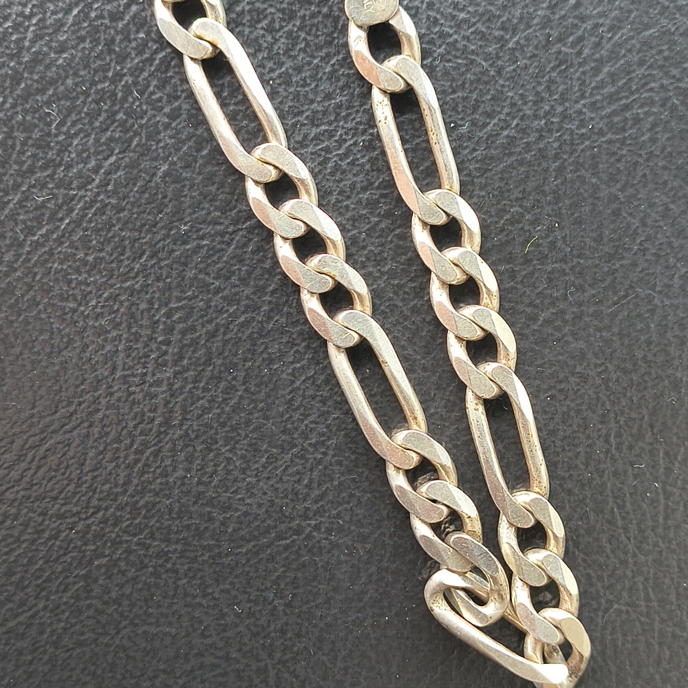 Sterling Figaro Chain Necklace in Polished Silver Tone